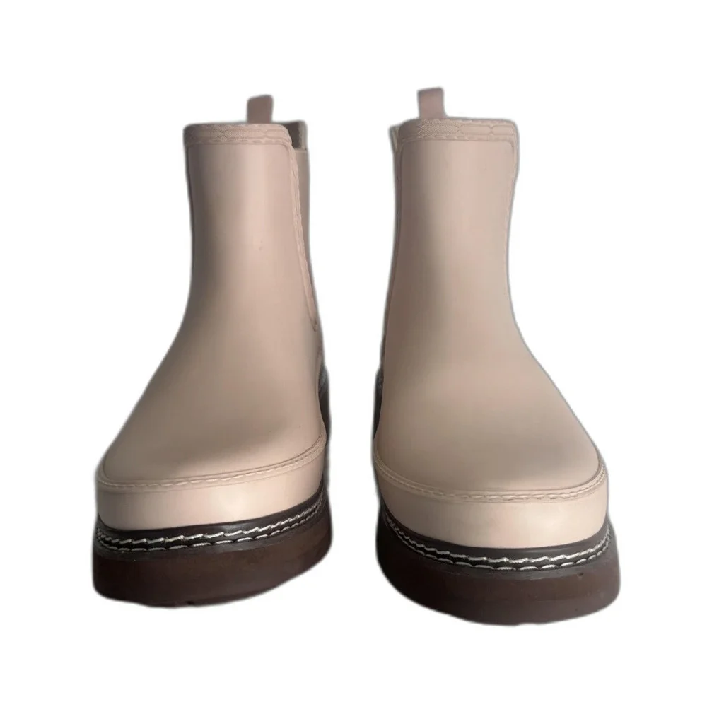Hunter Blush Chelsea Rain Boots with Dark Brown Sole